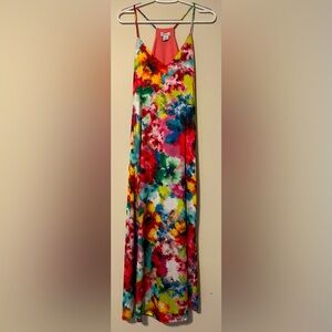 NWOT Nicole Miller Abstract Watercolor V-Neck Racerback Maxi Dress